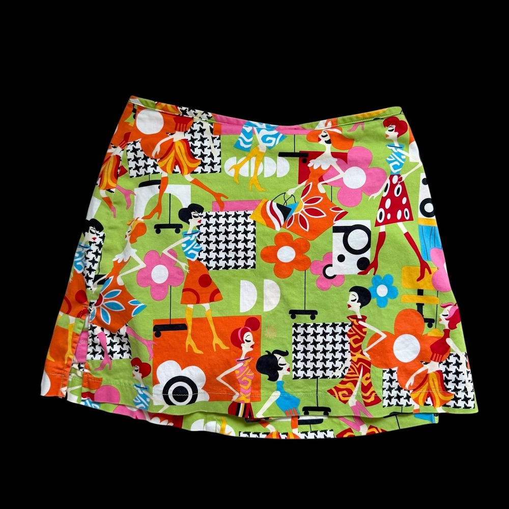 David Paul Mod Pop Art Print Mini Skirt Green Retro 60s Style Size 6